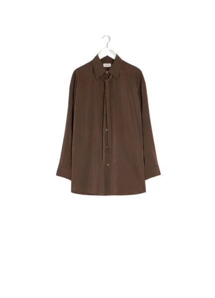 Lemaire Long Shirt with Tie in Dry Silk - Tops - Parisian Minimalist Luxury at Luxury Shoes 