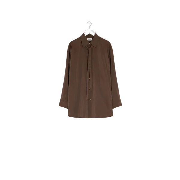 Lemaire Long Shirt with Tie in Dry Silk - Tops - Parisian Minimalist Luxury at Luxury Shoes 