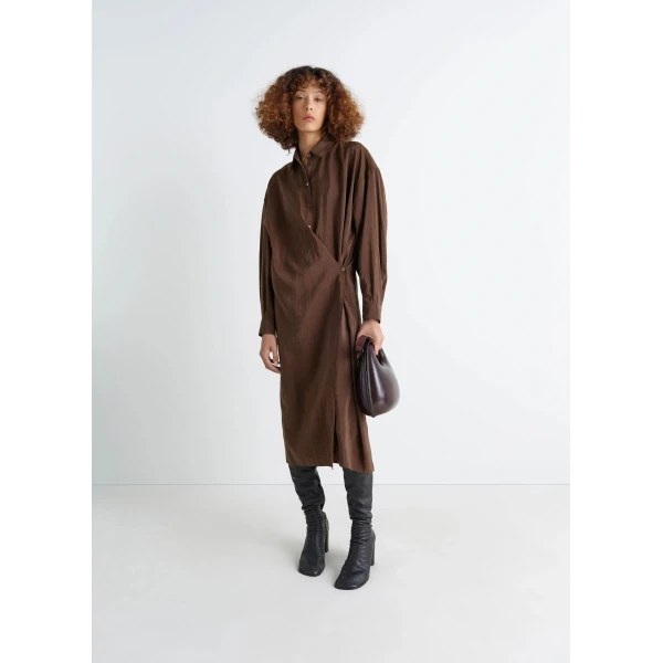Lemaire Straight Collar Twisted Dress in Dry Silk - Dresses - Parisian Minimalist Luxury at Luxury Shoes 