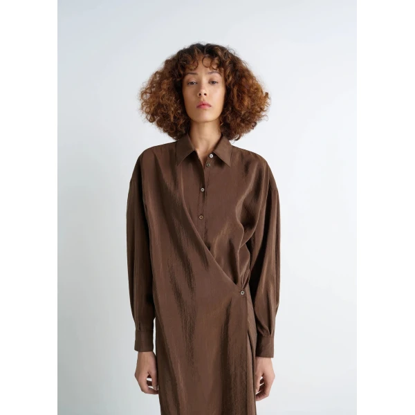 Lemaire Straight Collar Twisted Dress in Dry Silk - Dresses - Parisian Minimalist Luxury at Luxury Shoes 