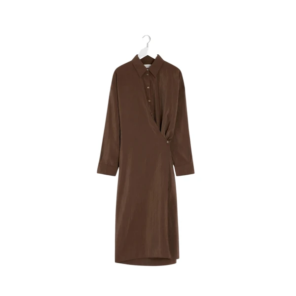 Lemaire Straight Collar Twisted Dress in Dry Silk - Dresses - Parisian Minimalist Luxury at Luxury Shoes 