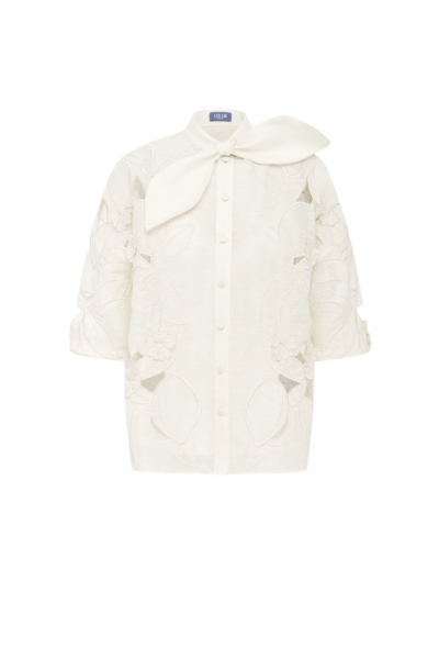 Leo Lin Brooklyn Appliqué Bow Puff Sleeve Top - Leo Lin Dress - Australian Luxury Fashion - Shop at Luxury Shoes 