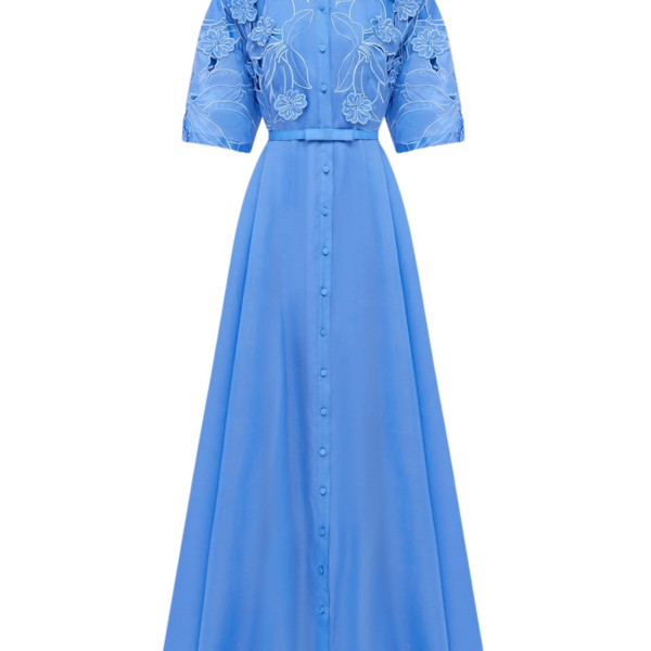Leo Lin Junia Appliqué Puff Sleeve Silk Gown - Leo Lin Dress - Australian Luxury Fashion - Shop at Luxury Shoes 