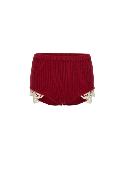 Magda Butrym Cashmere crochet-trim shorts in red