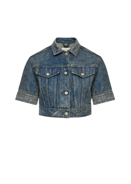 Magda Butrym Cropped denim jacket with short sleeves in vintage blue