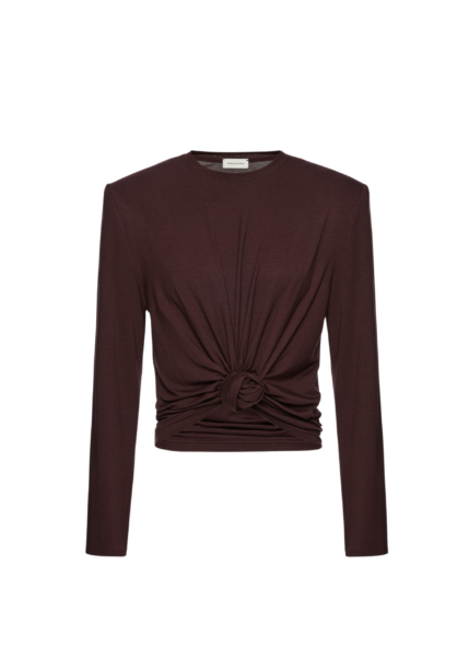 Magda Butrym Knotted longsleeve jersey blouse in brown