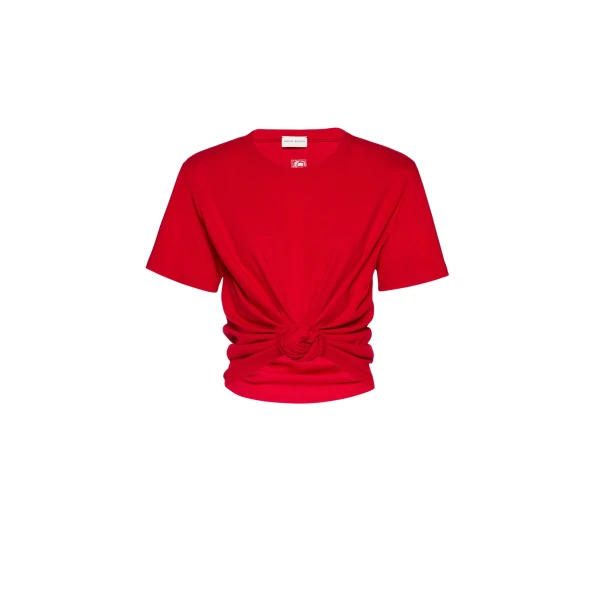 Magda Butrym Knotted ribbed t-shirt in red