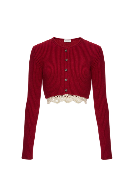 Magda Butrym Long-sleeve crochet-trim cropped cardigan in red