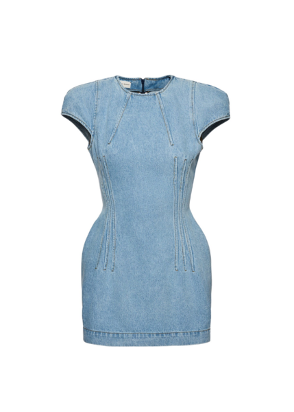 Magda Butrym Short-sleeve denim mini dress in light blue