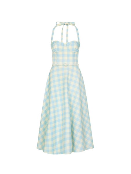 Oscar de la Renta Gingham Bustier Wool Blend Dress - Dresses - American Luxury Evening Wear at Luxury Shoes 