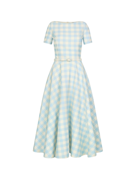 Oscar de la Renta Gingham Wool Blend Dress - Dresses - American Luxury Evening Wear at Luxury Shoes 