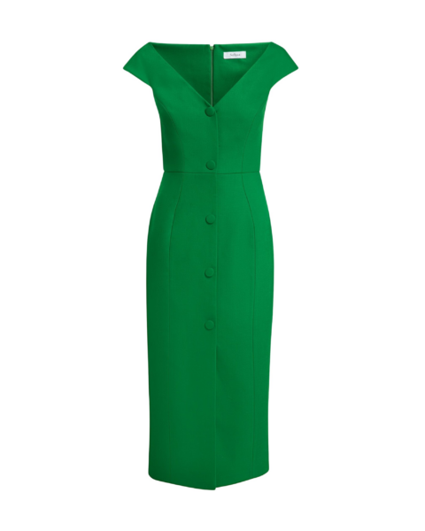 Safiyaa Klea Midi Dress In Blade Green -  - Demi-Couture Evening Wear at Luxury Shoes 