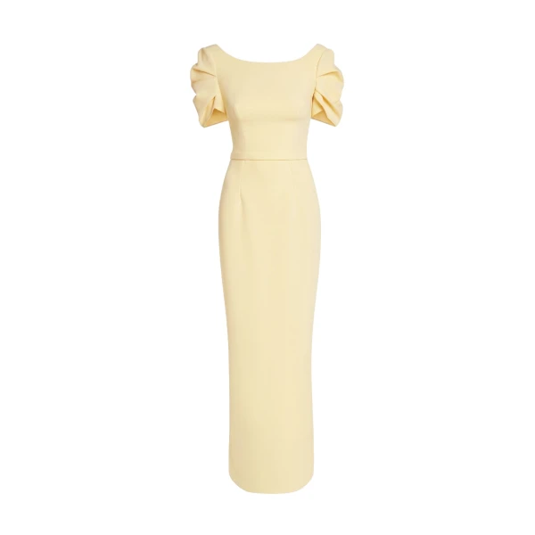 Safiyaa Vanna Long Dress In Pale Yellow -  - Demi-Couture Evening Wear at Luxury Shoes 