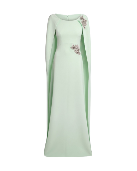 Safiyaa Yuna Long Dress In Sea Glass With Silver -  - Demi-Couture Evening Wear at Luxury Shoes 