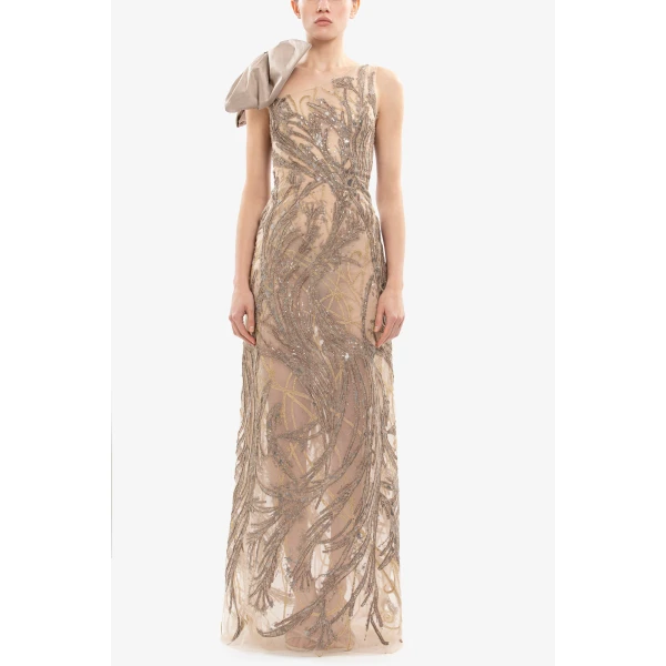Asymmetrical Embroidered Dress With Bow - Image 5