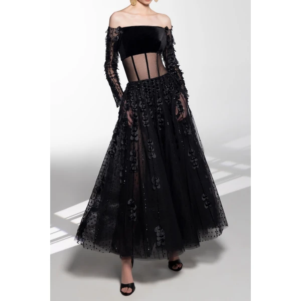 Beaded Hearts Dress With Velvet Top - Image 5