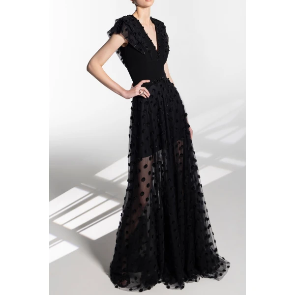 Beaded Tulle Dress With Polka Dots - Image 5