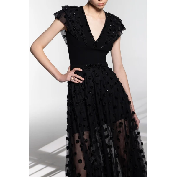Beaded Tulle Dress With Polka Dots - Image 6