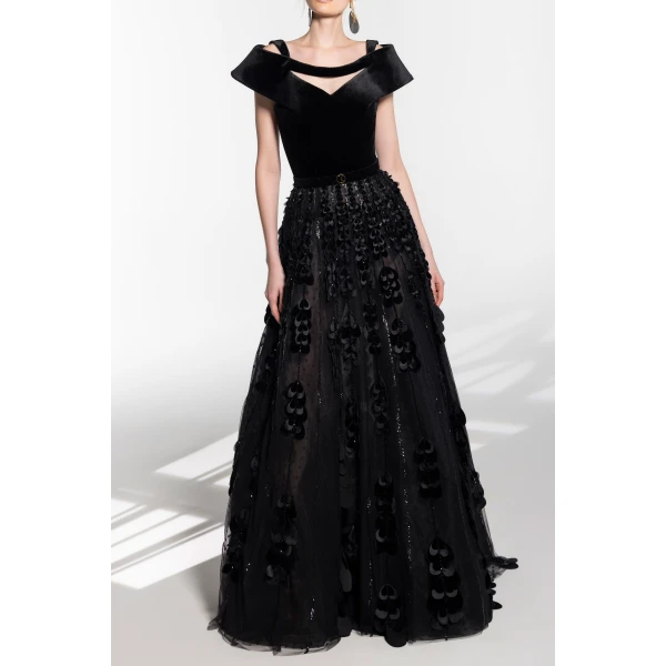 Beaded Tulle Skirt With Velvet Bodysuit - Image 5