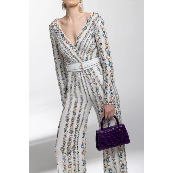 Canton Crepe Beaded Jumpsuit With A Wrapped Top - Image 6