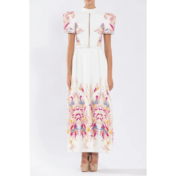 Crepe Dress With Abstract Beading - Image 5