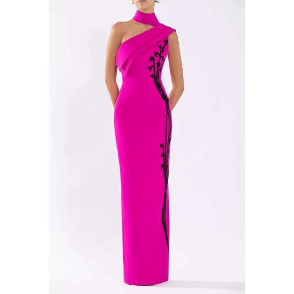 Crepe Off-Shoulder Dress With Beading - Image 5