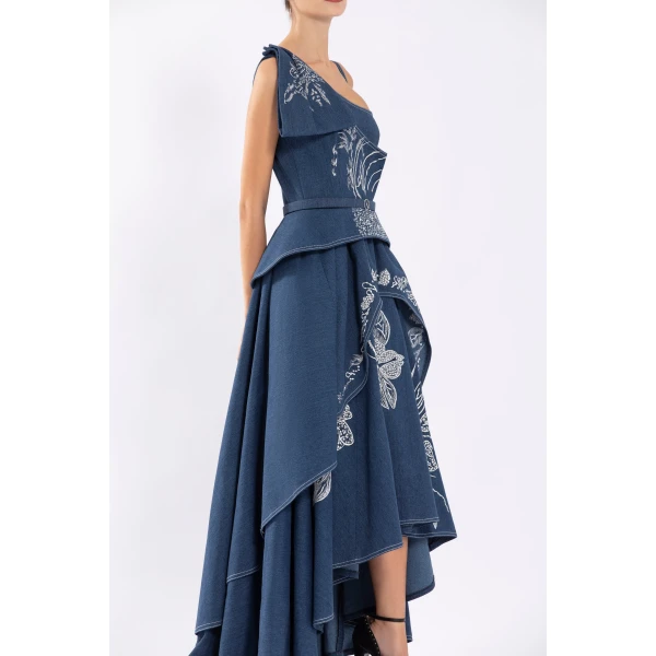 Denim Dress With Floral Embroidery - Image 6