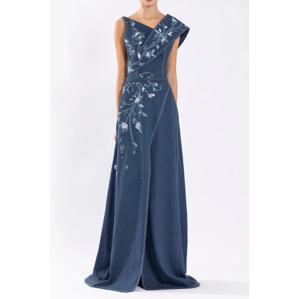 Denim Dress With Printed Embroidery - Image 5