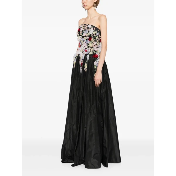 Embellished 3D Flowers Taffeta Gown - Image 6