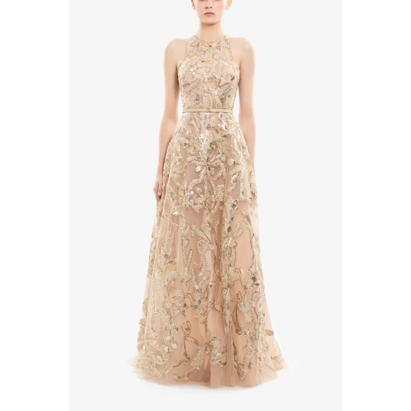 Embroidered Tulle Long Dress - Image 5