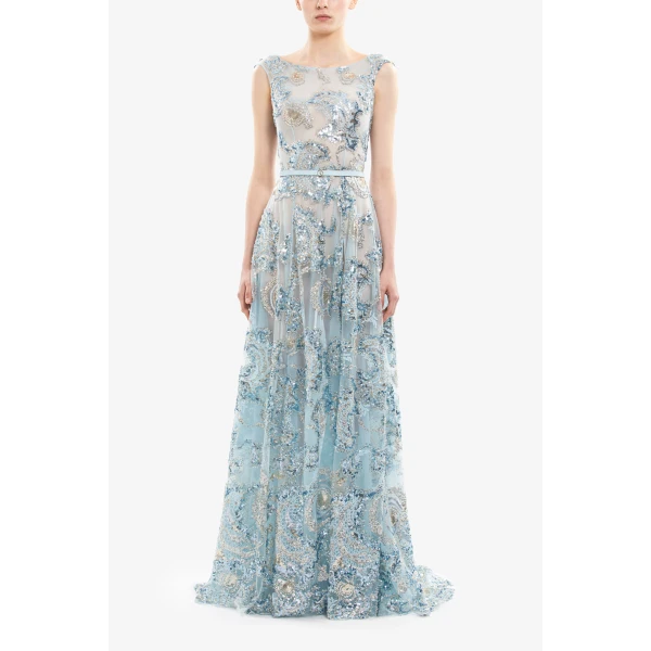 Embroidered Tulle Long Dress - Image 5