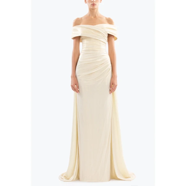 Gold Lame Off-Shoulder Dress - Image 5