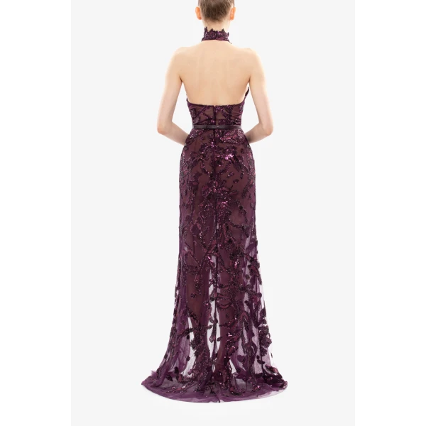Halter Neck Embroidered Tulle Dress - Image 6