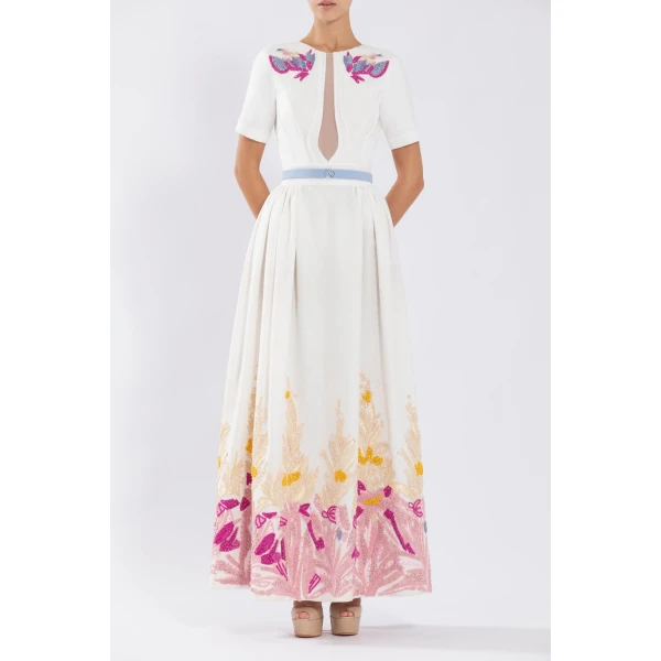 Linen Dress With Abstract Beading - Image 5