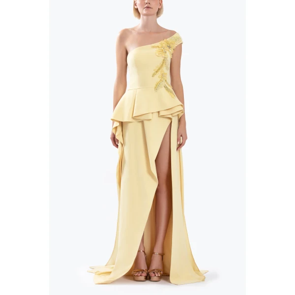 Long Crepe Embellished Dress - Image 5
