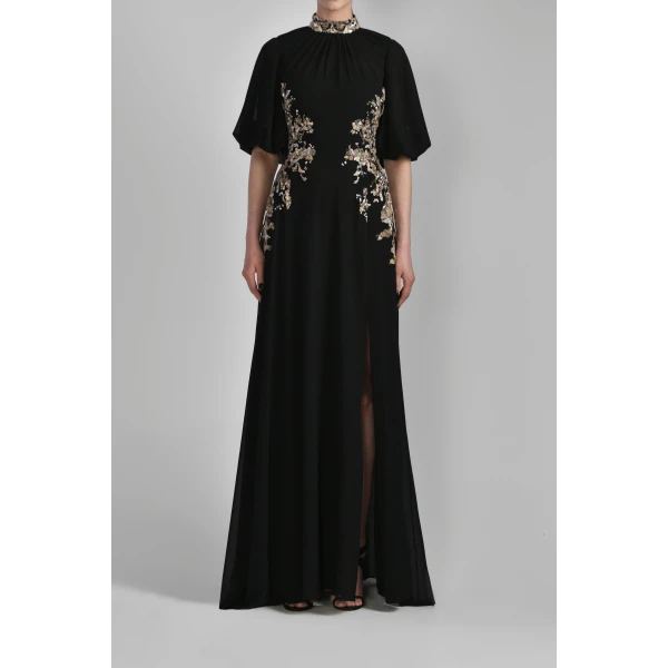 Long Crepe Georgette Beaded Dress - Image 5