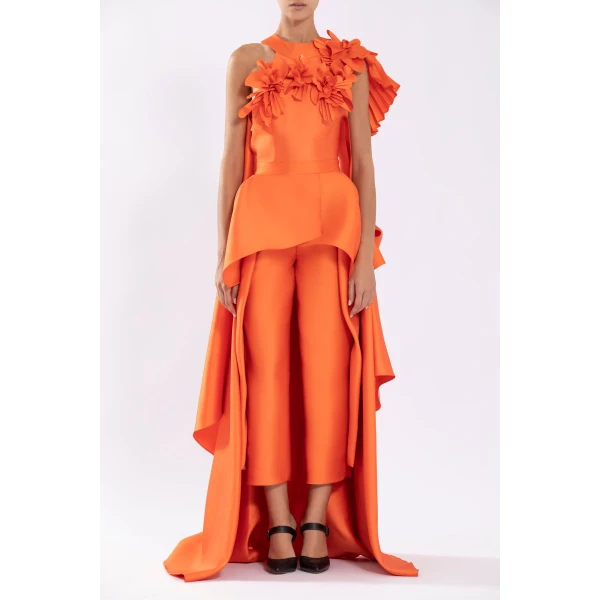 Mikado Jumpsuit With Asymmetrical Cuts And Matching Embroidery - Image 5