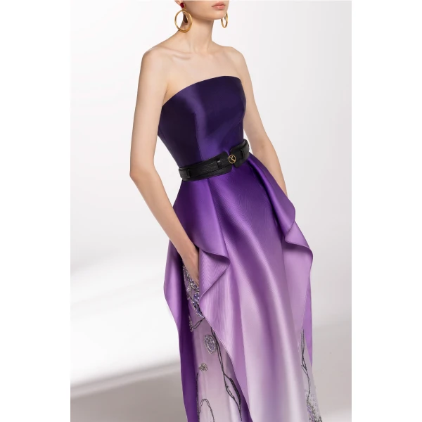 Mikado Strapless Dress With Beading On The Sides - Image 6