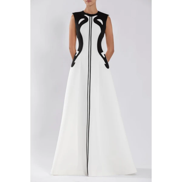 Neoprene Dress With Abstract Contrast Cuts - Image 5