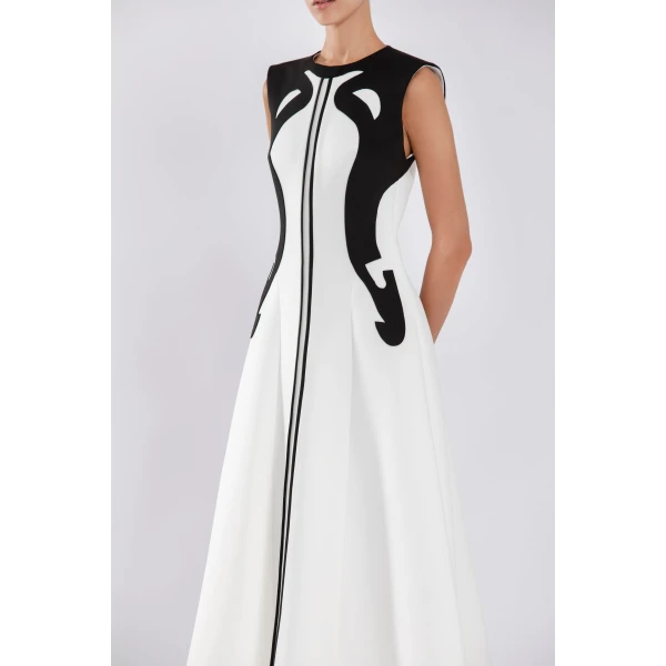 Neoprene Dress With Abstract Contrast Cuts - Image 6