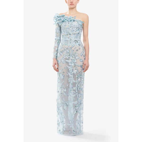One-Shoulder Embroidered Tulle Dress - Image 5