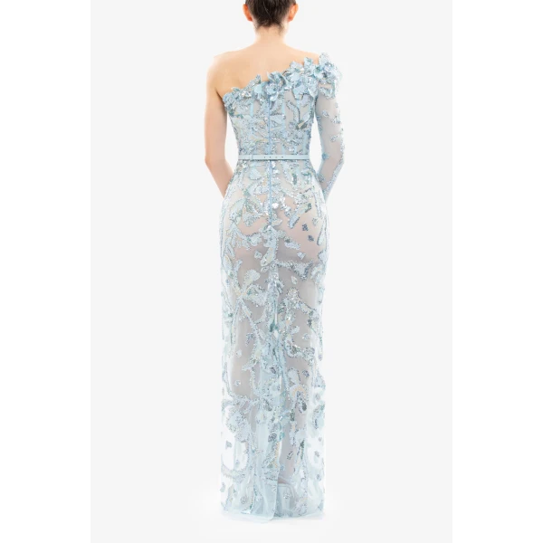One-Shoulder Embroidered Tulle Dress - Image 6