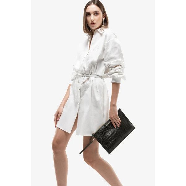 Perforated Denim Dress - Image 5