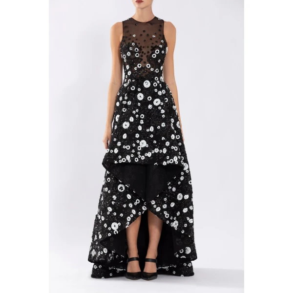 Tulle High-Low Dress With Dotted Beading - Image 5