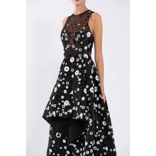 Tulle High-Low Dress With Dotted Beading - Image 6