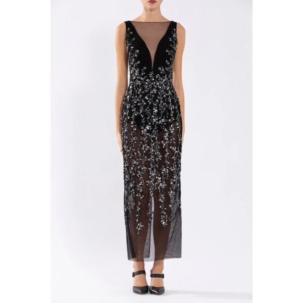 Tulle Straight Fit Dress With Sequin Beading - Image 5