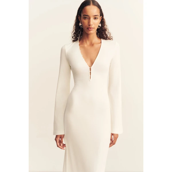 Shona Joy Aby Plunged Jersey Maxi Dress - Ivory - Dresses - Australian Luxury Eventwear at Luxury Shoes 