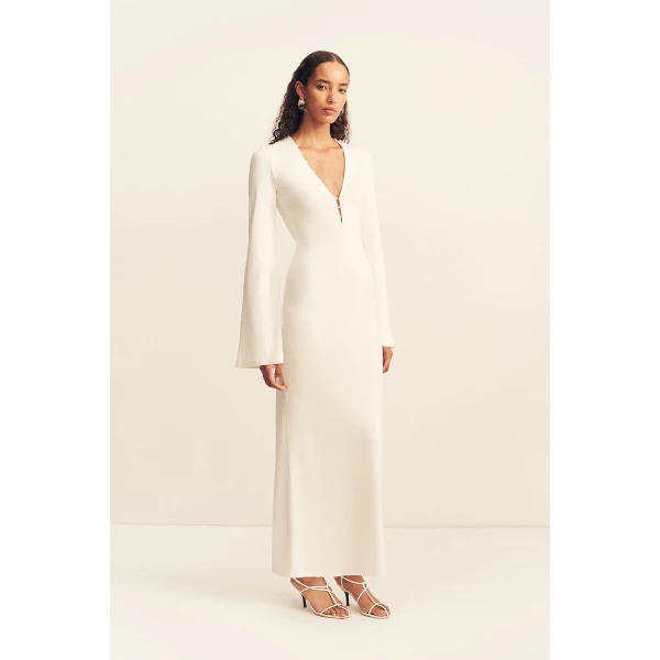 Shona Joy Aby Plunged Jersey Maxi Dress - Ivory - Dresses - Australian Luxury Eventwear at Luxury Shoes 