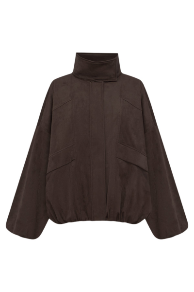 Shona Joy Ernest Funnel Neck Faux Suede Bomber Jacket - Cacao - Jackets - Australian Luxury Eventwear at Luxury Shoes 