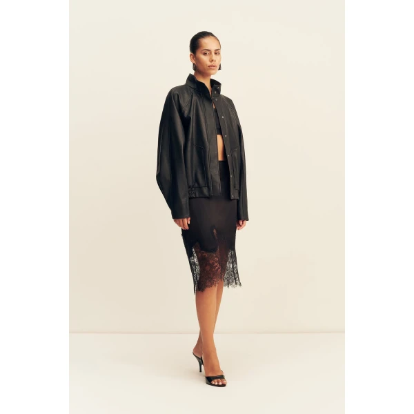 Shona Joy Kennedy Funnel Neck Faux Leather Jacket - Black - Jackets - Australian Luxury Eventwear at Luxury Shoes 